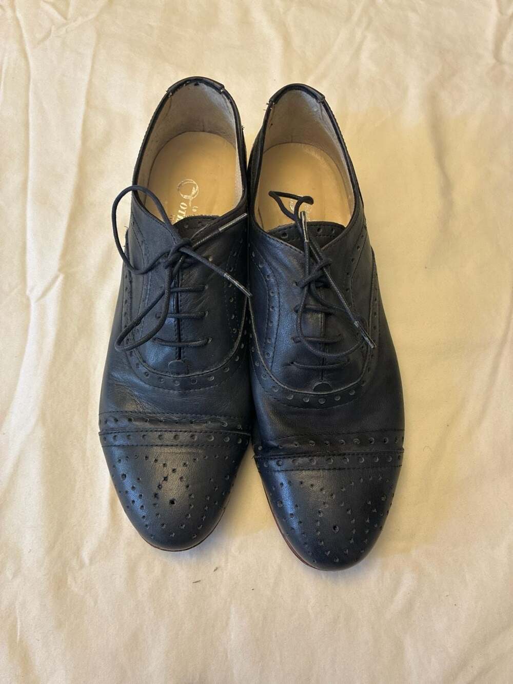Otisopse Italia Black Leather Cap Toe Oxford Brogue Dress Shoes Size 40